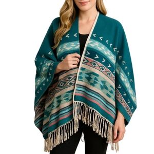 American Eagle Aztec Southwestern Reversible Poncho Shrug Shawl, One Size